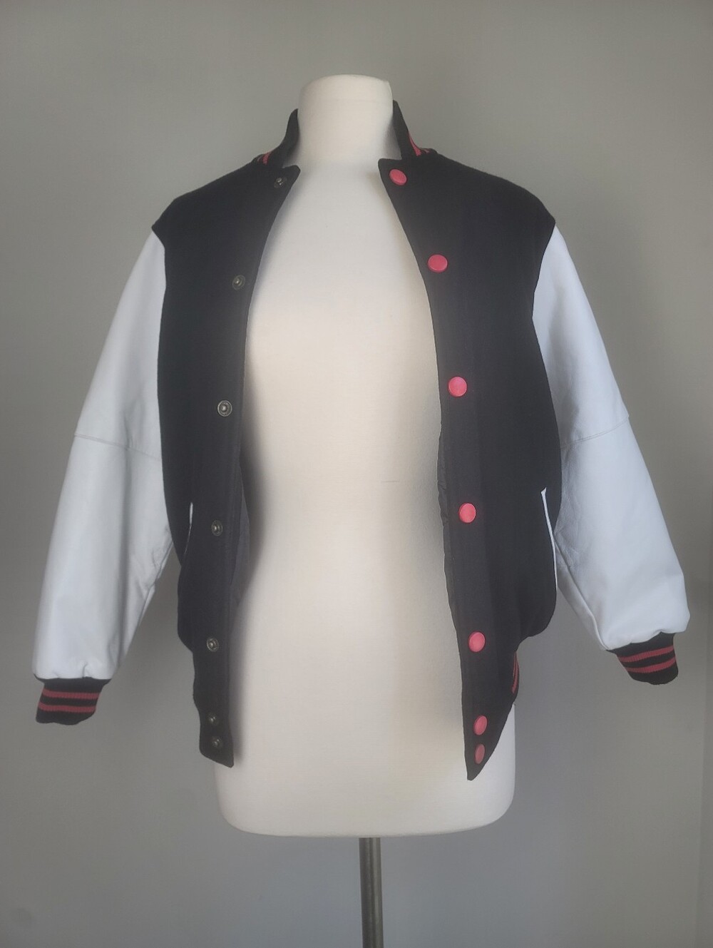 Vantage Apparel Women's Leather Wool Varsity Letterman Jacket Black/White Sz XS